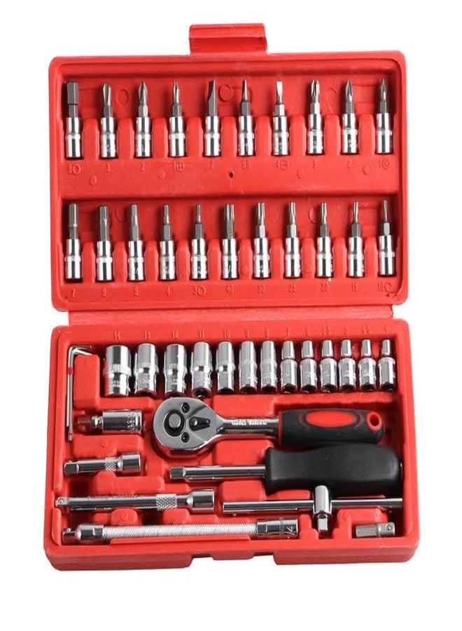 GJ 46 Piece 1/4" Drive Socket Ratchet Wrench Bit Repair Tool Kit - Ideal for Automotive Repairs, Mechanics, Chrome Vanadium Steel, Ergonomic Design, Quick-Release Ratchet Handle, Portable Case - Image 1